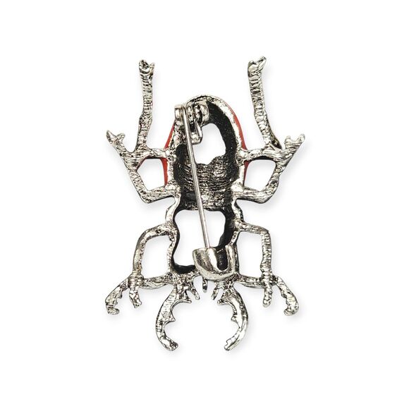 Vintage Style Beetle Brooch Red Enamel Body Green Rhinestones Insect Pin Jewelry - Picture 3 of 4